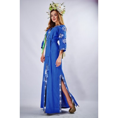 Embroidered Maxi Dress "Cool Geometry" Electric